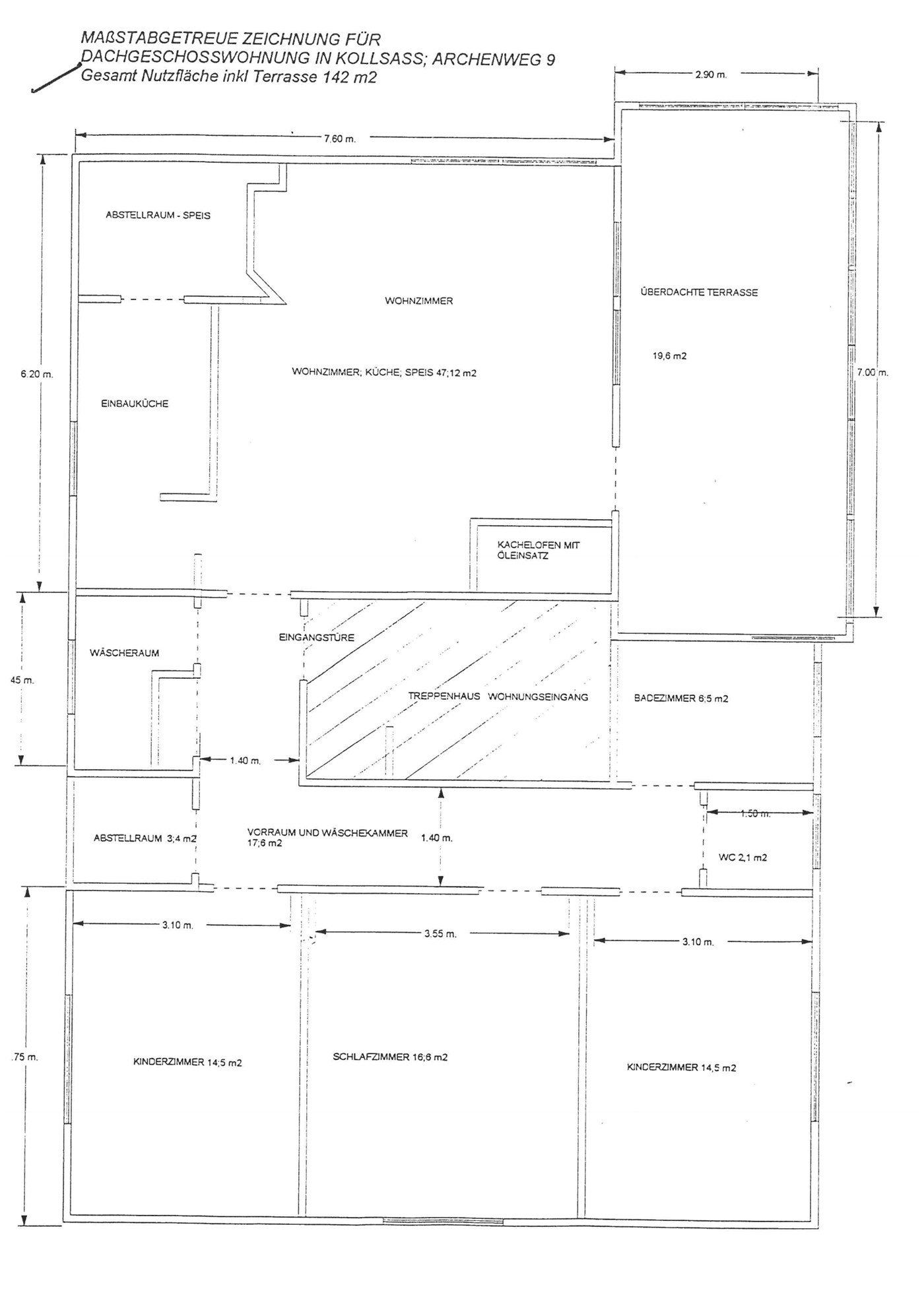 Grundriss der Dachgeschosswohnung, 142 m² inklusive Terrasse